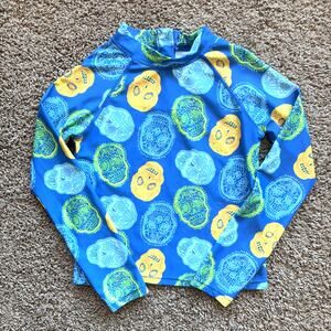 Mott 50 UPF50+ Blue Sugar Skull Mock Neck Rash Guard Swim Shirt Youth Girl 6/7